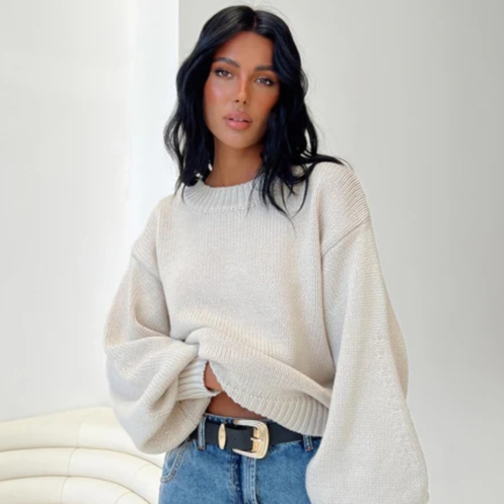 Princess Polly- Beige Harmony Knit Sweater